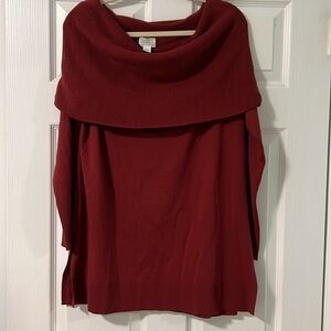 Caslon Tunic Sweater 3-in-1 Long Sleeve Knit Off Shoulder Cowl Red Sun